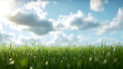 Fototapeta premium Green Grass Field Under a Blue Sky