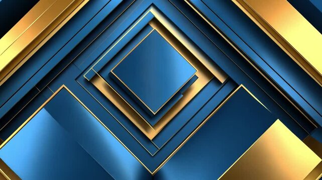 Geometric Gold and Blue Abstract:  A mesmerizing abstract design features overlapping squares and rectangles in bold blue and golden hues.