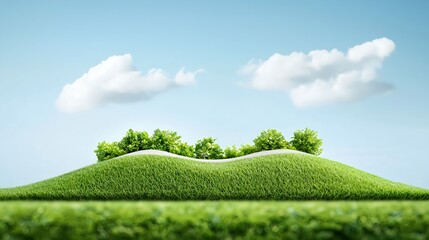 Fototapeta premium Green Hill Landscape Under Blue Sky