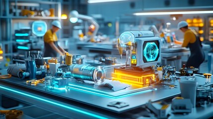 Fototapeta premium futuristic factory: smart tech & industry 4.0 - industry 4.0/smart .