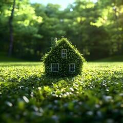 Naklejka premium Green House in Lush Grassy Field