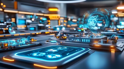 futuristic smart factory control room - metaverse