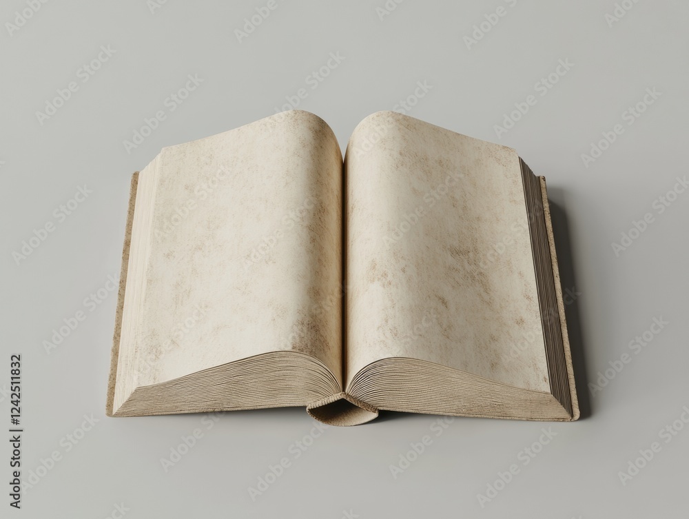 Aufkleber open ancient book with aged textured pages resting on a soft gray surface classic vintage object