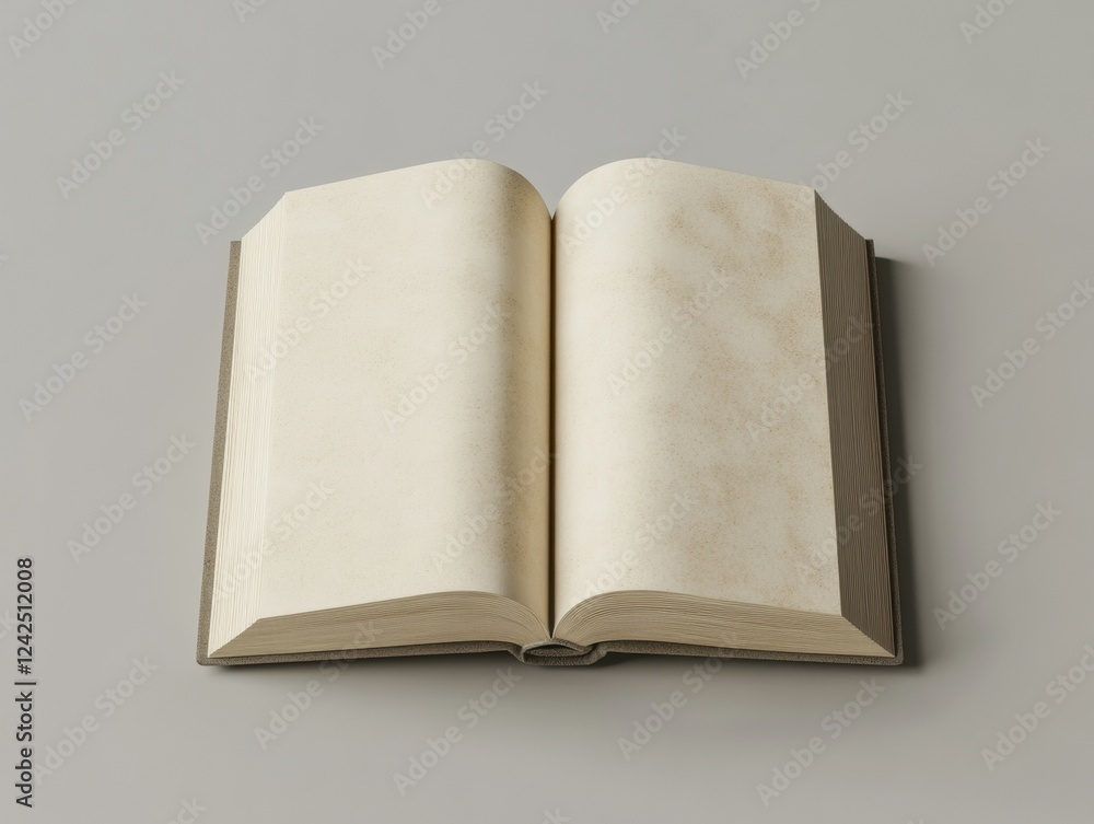 Poster open book on a neutral surface ready for text or images with simple lighting and composition