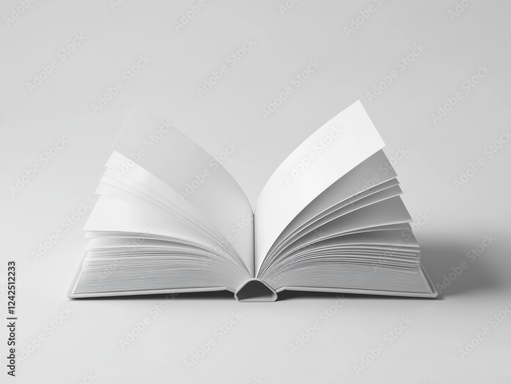 Poster open book with blank pages for creative writing and visual storytelling on a solid background