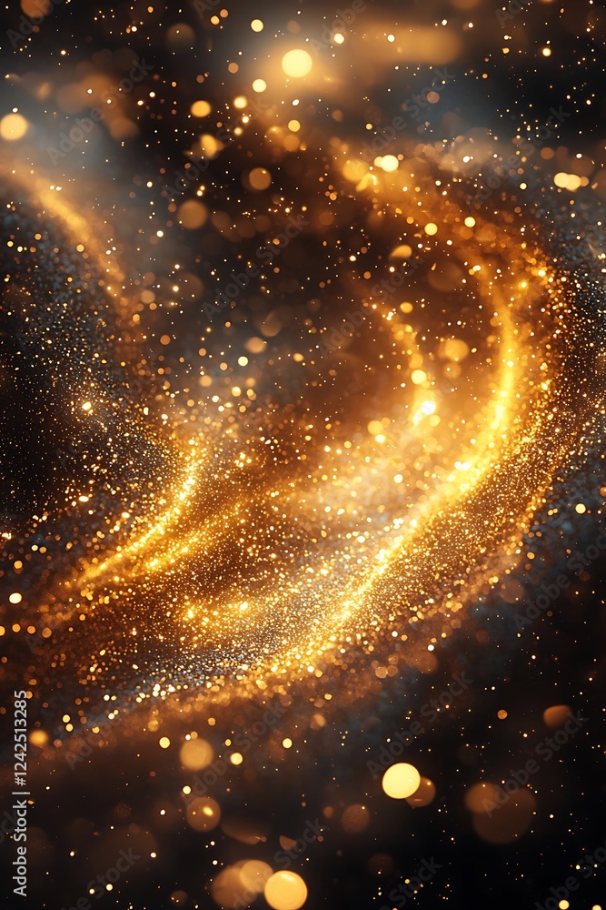 Poster luxurious swirling golden background with shimmering gold particles and ethereal christmas lights cr