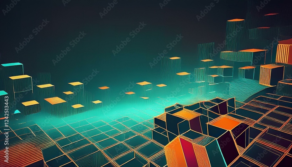 Poster digital geometric cubes background with copy space