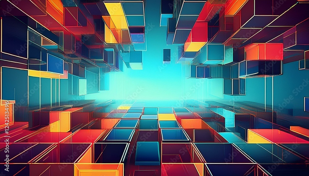 Poster digital geometric cubes background with copy space