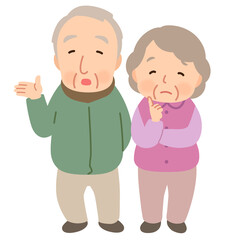 考える表情の老夫婦　疑問　シニア　高齢者　後期高齢者