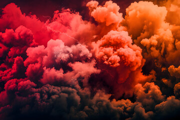 Red, yellow, black, dark orange flames explode with bright energy against a textured, dark sky abstract background	
