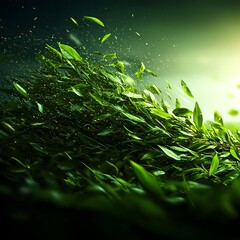 Fototapeta premium Green Leaves Blowing in the Wind Abstract Background