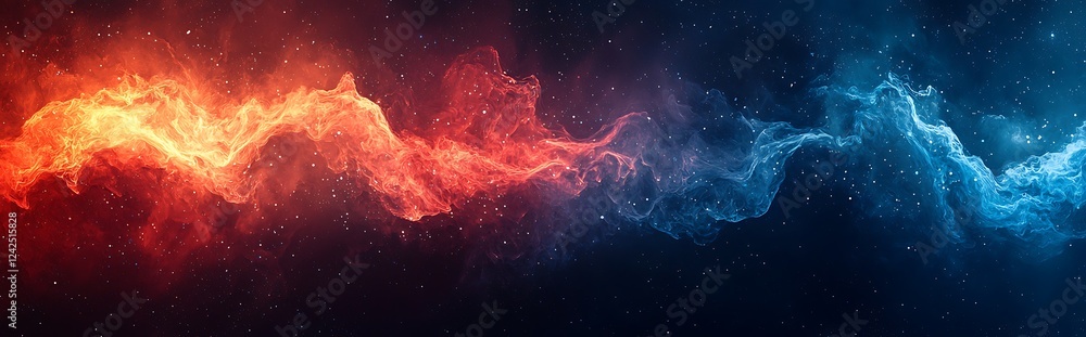 Poster merge the deep hues of red and blue in a dark, abstract background featuring a noise grainy gradient