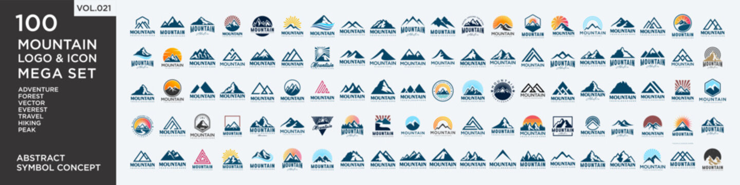 Set of abstract mountain logo design template. Vector illustration