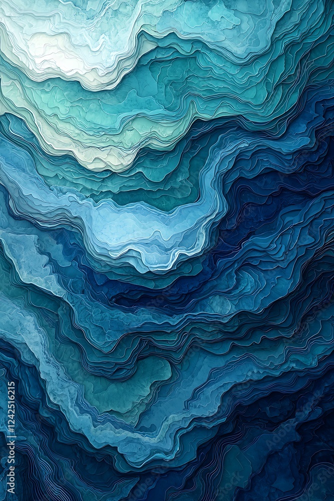 Poster merge the tranquility of nature with technology in an abstract noise blue green gradient background,