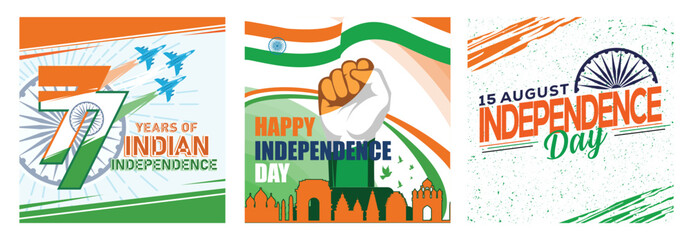 Indian Independence Day celebrations with tricolor and patriotic symbols.