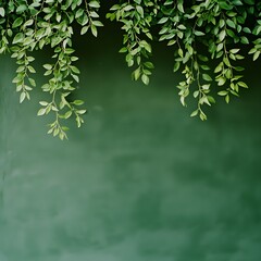 Green Leaves Hanging on Dark Green Wall
