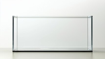 Isolated display of a glass or plexiglass tank on a white background.