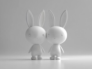Two Adorable Easter Bunny Figures Standing Side by Side in a Minimalist White Setting