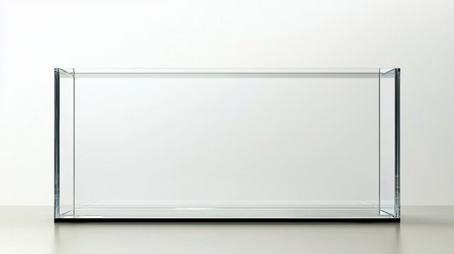 Isolated display of a glass or plexiglass tank on a white background.