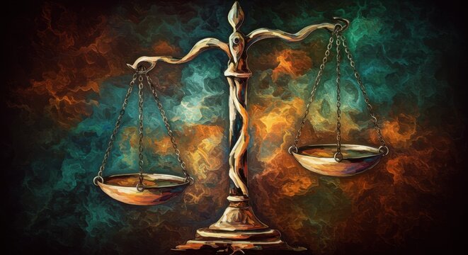 Abstract balance scale against colorful background