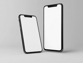 Two Cellphones with Blank White Screens Modern Technology Devices for Communication Connectivity