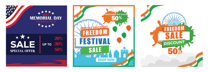 Seasonal sales celebration banner designs for holidays and discounts.