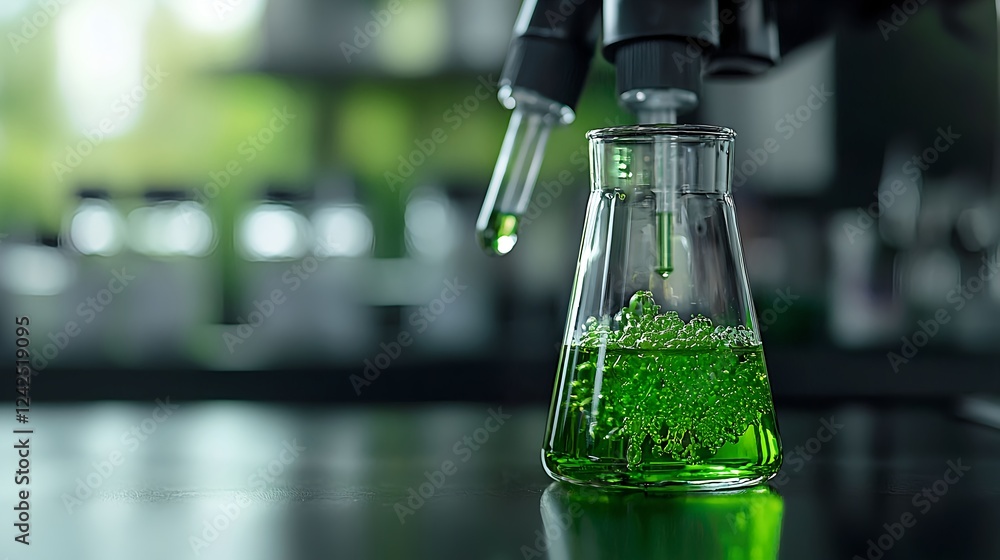 Poster green liquid in erlenmeyer flask science experiment