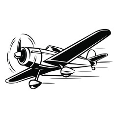 Silhouette of a fast moving plane with speed lines, representing motion and acceleration. Isolated on a white background. Vector illustration.