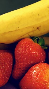 Slate decorated with various fruits and vegetables