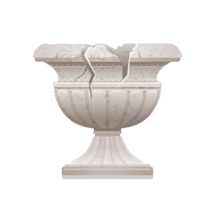 Greek or Roman vase. Stone broken pillar pot. Vector ancient marble vase. White column flowerpot. Ruin palace architecture. Baluster urn, classic balcony jar. Broken balustrade pot from Greece or Rome © Olga Che
