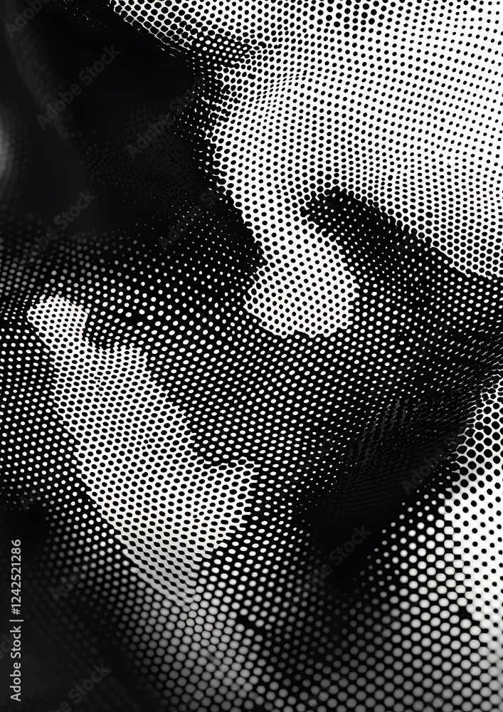Poster navigate the subtleties of noise grain backgrounds, where pointillism dots create a gradient or dotw