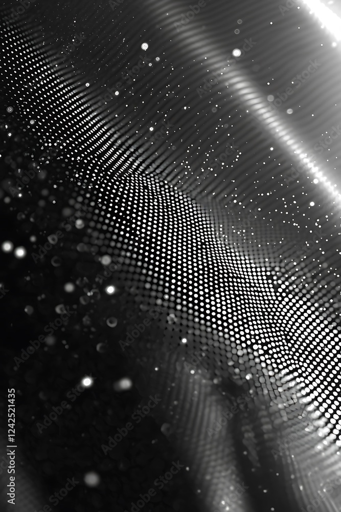 Poster navigate the subtleties of noise grain backgrounds, where pointillism dots create a gradient or dotw