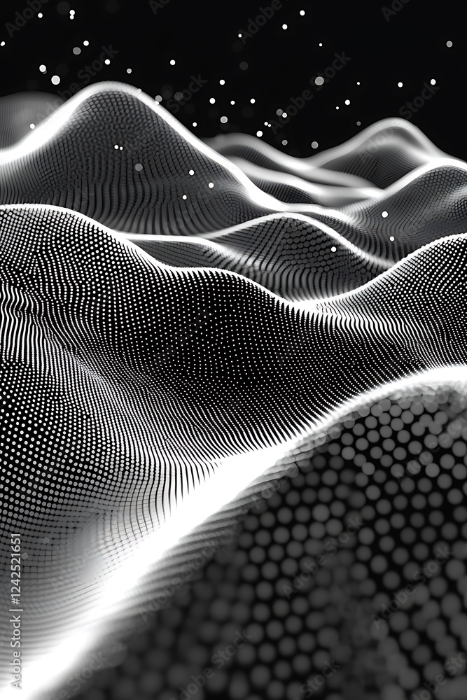 Poster navigate the subtleties of noise grain backgrounds, where pointillism dots create a gradient or dotw