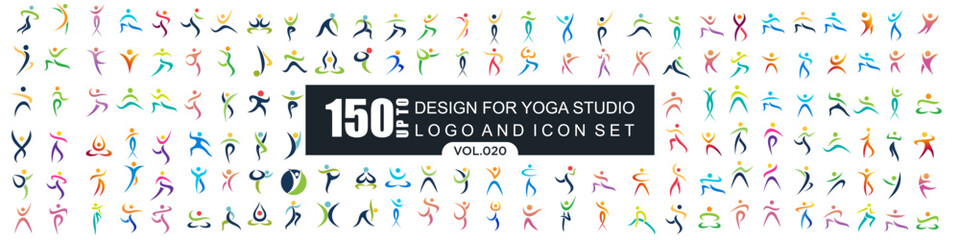Abstract people logo design. sports, Gym ,fitness, running trainer icon set vector illustration
