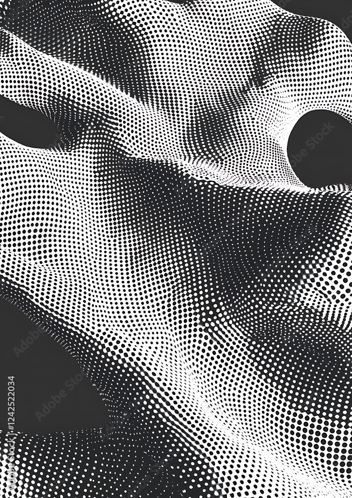 Poster navigate the subtleties of noise grain backgrounds, where pointillism dots create a gradient or dotw