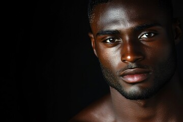 A powerful close-up portrait of a strong black man, perfect for Black History Month campaigns, empowerment initiatives, and introspective artworks.