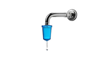 Stainless steel Tap or Faucet, dripping water drop on transparent background, Water leaking and saving water concept