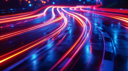Abstract Neon Light Trails Dynamic Flow of Energy and Speed