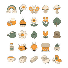 Set of nature kawaii element vector