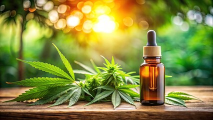 Fototapeta premium High-Quality CBD Oil Dropper Bottle Surrounded by Lush Green Leaves for Natural Wellness and Relaxation