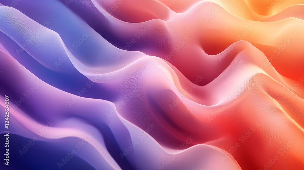 Poster an abstract 3d wavy smooth background with a multicolor pastel palette, representing an aesthetic co