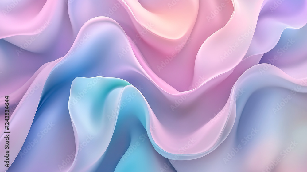Poster an abstract 3d wavy smooth background with a multicolor pastel palette, representing an aesthetic co