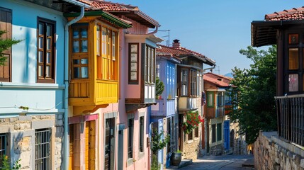 Colorful Traditional Houses on a Sunny Street in a Historic Town