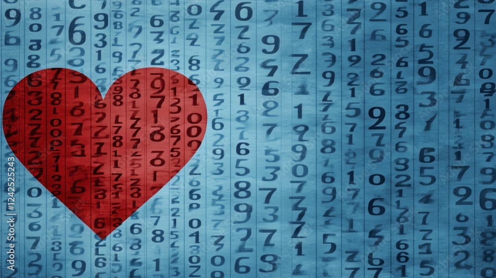 Poster red heart amidst abstract numerical data stream