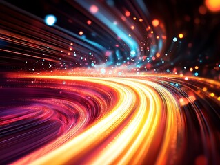 Abstract Glowing Light Trails with Vibrant Colors Creating a Futuristic Energy Wave Effect in a Dynamic Digital Motion Background for Modern and Tech Themes