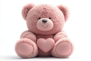Obraz premium Adorable pink teddy bear holding a heart for Valentine's Day.
