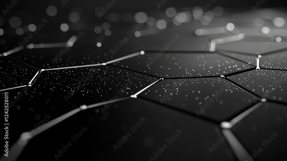 Poster networking digital connection illustration of a web of connected digital lines and dots on a dark ba