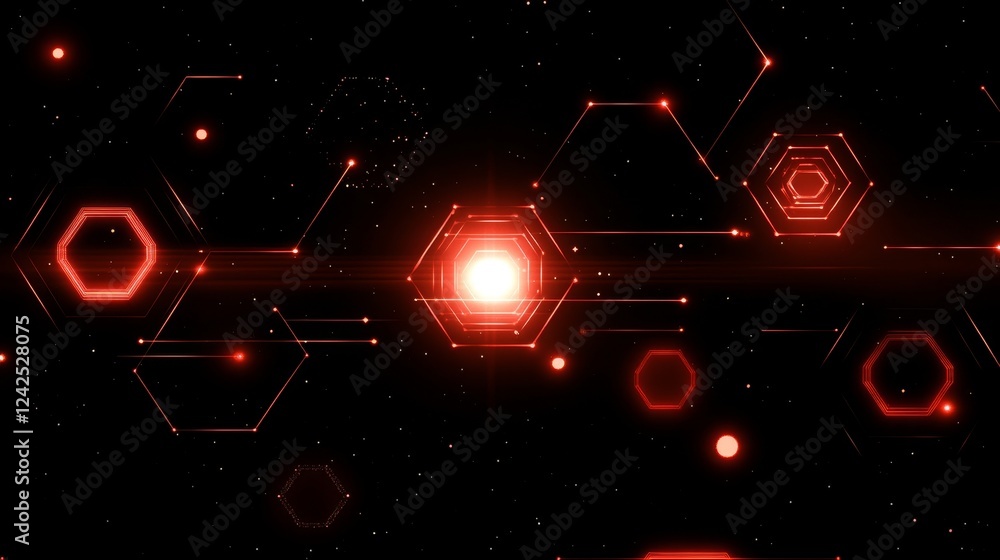 Aufkleber red hexagon network digital abstract background