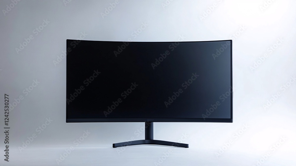 Aufkleber Spacious curved computer monitor with a sleek bezel displayed on a white desk in a bright room