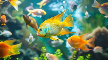 Naklejka premium Vibrant fish swimming in a clear aquarium